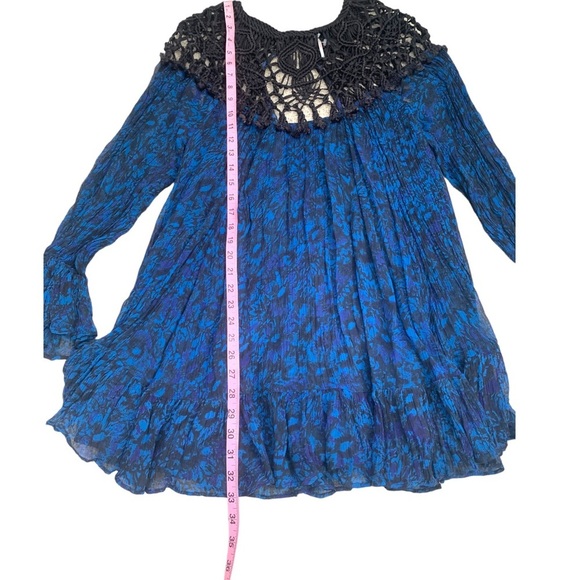 Free People Faded Daisy Frock Dress Macrame Chiffon Cobalt. Size XS. - Picture 6 of 9